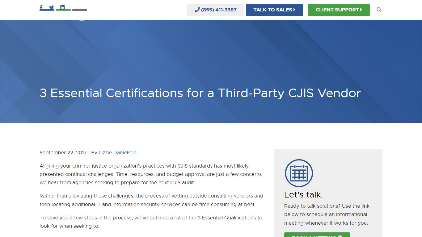 3 Essential Certifications for a Third-Party CJIS Vendor